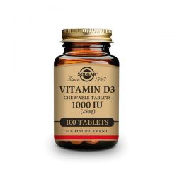 Vitamina D3 1000 UI (25mg) (Colecalciferol) - 100 Comprimidos masticables [Solgar]