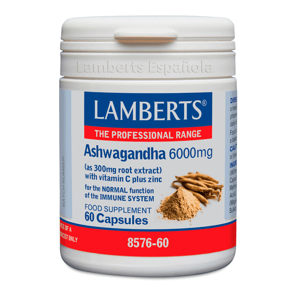 Ashwagandha 6000mg presentación de 60 cápsulas hecho por Lamberts