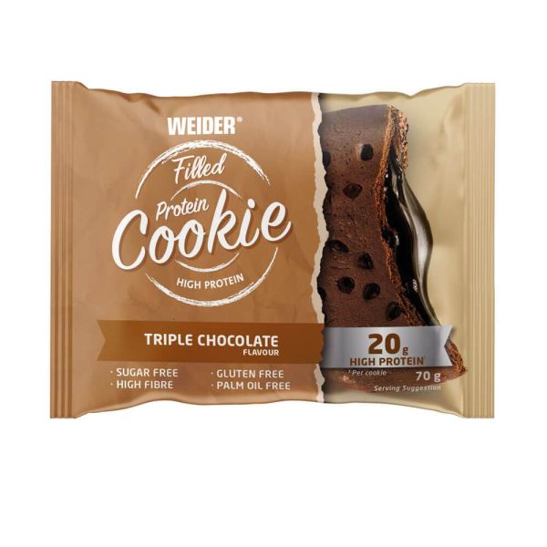 Galleta Filled Protein Cookie envase de 70g del fabricante Weider en la sección de dulces y galletas